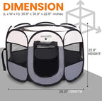 SereneLife ON-The-GO Foldable Portable Pet Tent 8-Panel Playpen for Dog & Cat w/Food/Water Bowl, Mesh, Pet House Indoor & Outdoor, Travel & Camping Pet Kennel Exercise Puppy Playground (Grey - Medium)