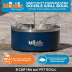 Master Pet Supply Stainless Steel Dog Bowls - 64 oz, Heavy Duty - Navy Blue, Double Wall Extra-Thick Insulated, Non-Slip Pet Water Bowl for Dogs, Cats & Pets, Anti Rust Metal, Dish Washer Safe