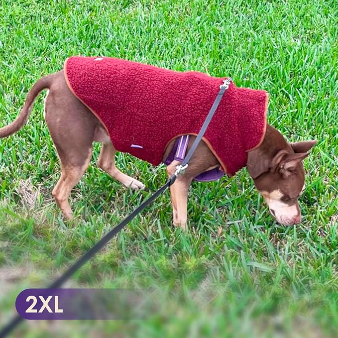 cyeollo Warm Dog Coat Fleece Sherpa Winter Sweater Coats, Turtleneck Dog Jacket Vest for Large Dogs with Leash Hole, Soft Reversible Pet Coats for Cold Weather, Burgundy, XXXL