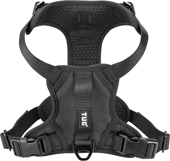 TUG No-Pull Dog Harness, 2 Leash Clips + Padded Handle (XL, Black) | Water-Resistant Padded Interior | Front No-Pull & Rear Clips | Padded Back Handle | Adjustable Straps | Lightweight