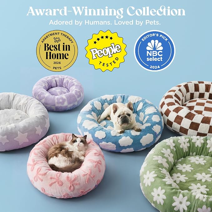 LE SURE Shown on TV Jacquard Donut Cute Small Dog Beds,Green 27x27x8in | Orthopedic Calming Cat Sofa Indoor,Original Design Pattern,Washable Cover,Home Decor as Gift for Pet,Anti Slip Bottom