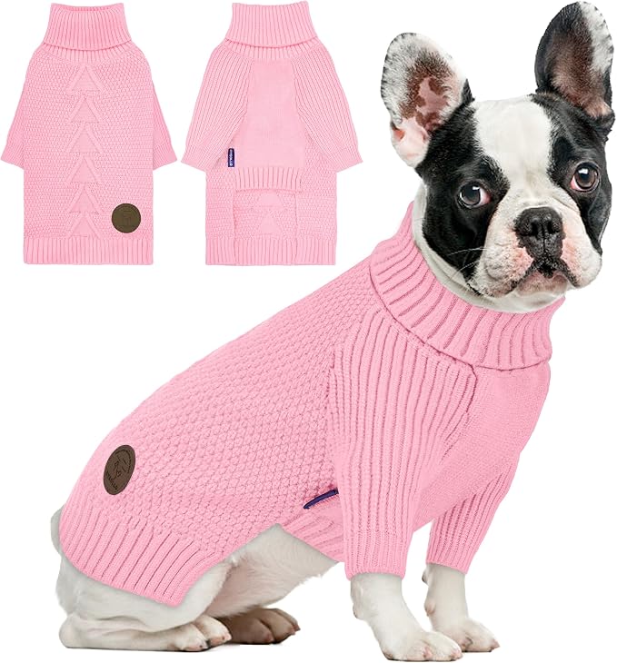 cyeollo Dog Sweater Long Sleeve Knitted Turtleneck Pullover Warm Clothes | Ultra Soft Warm Knit, Full Coverage, 4-Way Stretch for Easy Movement, Easy On & Off, Winter Daily Wear for Small Dogs