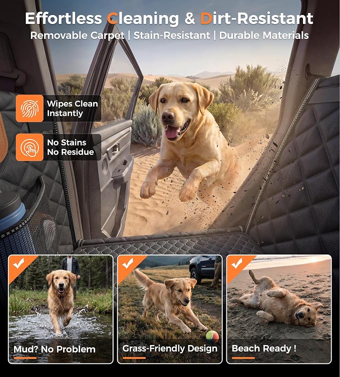 Doglike UNBREAK Hard Bottom Dog Car Seat for Back Seat [Military-Grade Protection], 450LB Ultra-Support Back Seat Extender for Dogs Carseat, Passenger Frinedly Waterproof Pet Carseat XL Size
