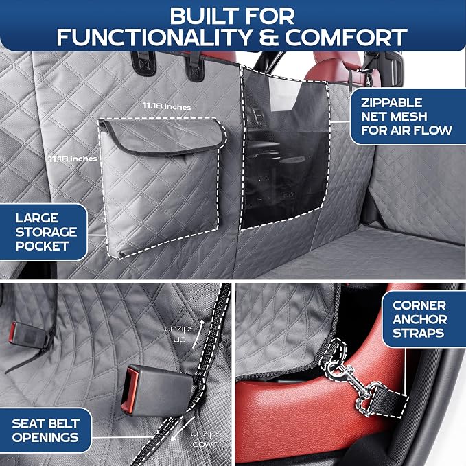 Ruff Liners XL Floor Cover with Door Protection, Gray – As Seen on Shark Tank – Fits Full‑Size Crew Cab Trucks with Fold‑Up Seats, Waterproof & Machine Washable – Sturdy XL Dog Hammock for Truck