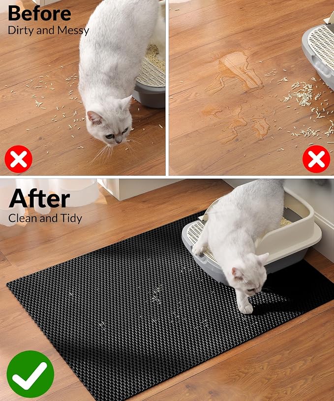 Cooyes Cat Litter Mat - Cut to Fit Any Place, 35"x23" Large Litter Trapping Mat for Litter Box, Easy to Clean, Waterproof & Non-Slip Kitty Pad, Scatter Control to Protect the Floor (Black)