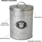 PetRageous 16079 Swirl Paw Galvanized Stainless-Steel Storage Container 6.02-Quart 7.87-Inch Diameter 9.84-Inch Tall for Dog Treats and Dog Food or Cat Treats, Metallic