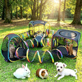 CypherX Outdoor Cat Enclosure, Portable Cat Tent with Tunnel Popup Catio | 7-in-1 modular design: 3 tents, 9.8" wide tunnels, scratch balls & storage bag. Durable setup for small animals & cats.