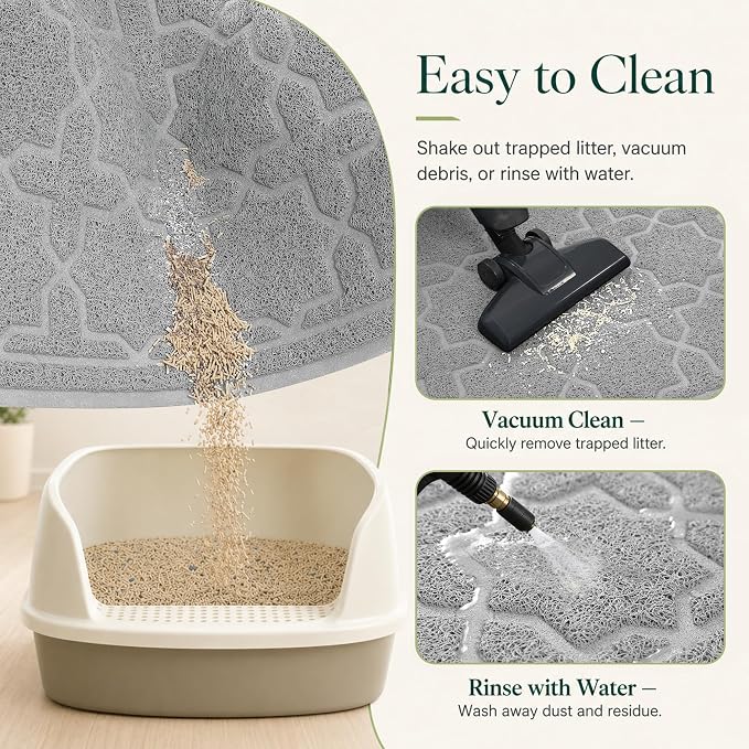Yimobra Cat Litter Mat, Easy Clean Trapping PVC Mat, 47" x 36", Waterproof Backing, Non Slip Bottom, Scatter Control Pad for Litter Box, Grey