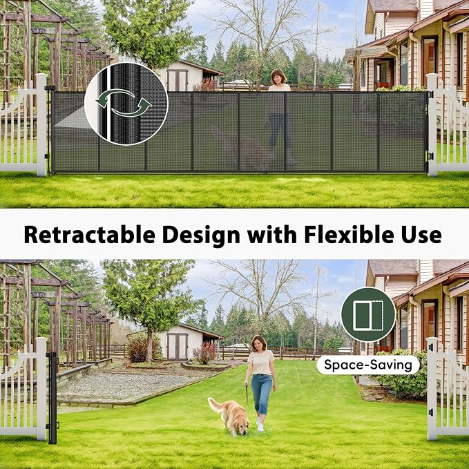 250" Extra Wide Baby Gate Retractable Dog Gate for Deck/Garage/Patio/Yard | 21ft Extra Long Baby Gate Retractable Gates for Dogs, 48" Extra Tall Pet Gate Retractable Fence Outdoor Driveway Gate, Black