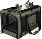 GAPZER Medium Cat Carrier Bag Lightweight, Soft-Sided Small Pet Carry Crate | 18 x 11 x 11 Light Weight Yorkie Kennel up to 15 lbs for Indoor House, Top Entry Bunny Canvas Bag Vet Visit Easy Clean Olive
