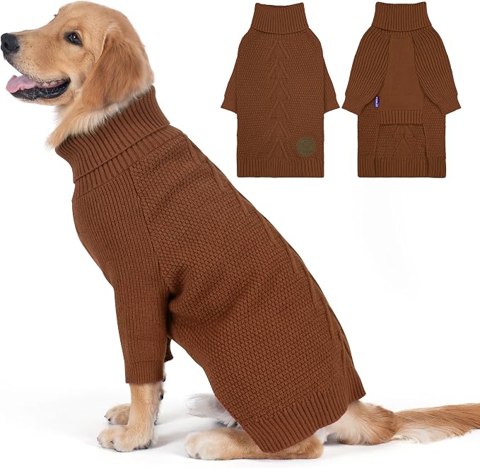 cyeollo Dog Sweater Long Sleeve Knitted Turtleneck Pullover Warm Clothes | Ultra Soft Warm Knit, Full Coverage, 4-Way Stretch for Easy Movement, Easy On & Off, Winter Daily Wear for Small Dogs