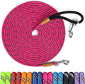 lynxking Long Dog Leash Reflective 15ft 30ft 50ft Check Cord Training Lead Padded Handle Heavy Duty Rope for Puppy Small Medium Large Dogs (Pink, 50ft x 3/8inch)