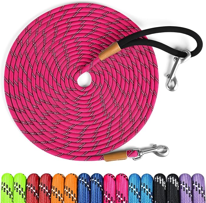 lynxking Long Dog Leash Reflective 15FT 30FT 50FT Check Cord Dog Training Leash Padded Handle Heavy Duty Puppy Rope for Small Medium Large Dog