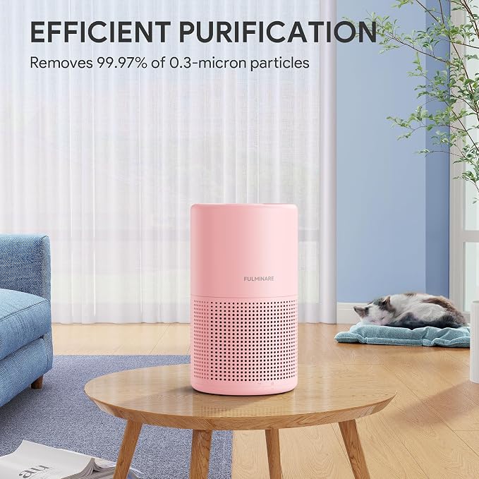 Air Purifiers for Bedroom, FULMINARE H13 True HEPA Filter (Pink) | Remove Pet Hair, Smoke, Odors，Quiet Air Cleaner With Night Light, Portable Small Air Purifier for Home, Office, Living Room