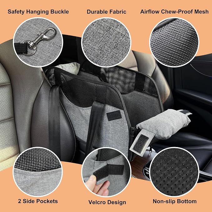 Center Console Dog Car Seat for Small Dogs with Mesh, Dog Booster Seat with Upgraded Safety Tethers, Detachable Washable Pet Car Seat Travel Bed Under 25lbs(Mesh)