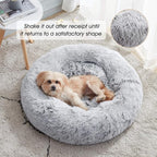 WESTERN HOME WH Calming Dog Bed & Cat Bed Washable Puppy Bed,24" Light Grey | Fluffy Faux Fur Round Cuddler,Anti-Anxiety,Anti-Slip Bottom,Self-Warming Pet Beds for Puppy&Small Dog&Large Cat,Up to 25 LBS