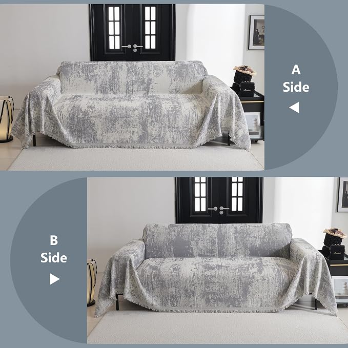 MYSKY HOME Boho Couch Cover for Dogs Washable Grey Abstract Couch Sofa Protector for Loveseat Sofa with Pets Friendly Chenille Geometric Sofa Covers Soft Durable Farmhouse Sofa Slipcovers, 71" X102"