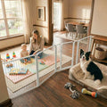 FXW Dog Gate, Extra Wide Adjustable for Openings Up to 111", 32" H | Flexible Space Control, Easy Walk-Through Access, 3 Panels + 1 Gate, For Small & Medium Dogs, Garage Use