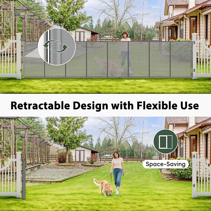 250" Extra Wide Retractable Baby Gates Outdoor Retractable Fence for Garage | 21ft Large Baby Gate Retractable Pet Gates for Wide Openings, 48" Tall Pet Gate Outdoor Retractable Gate Mesh Driveway Fence