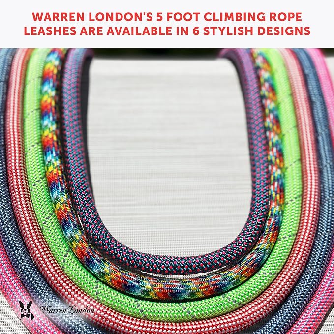 Warren London Climbing Rope Dog Leash – 5 ft Tough-Love Rope Lead w/Soft Grip & Locking Clip | Hot-Pink Statement Leash for Stylish Dogs & Puppy Training