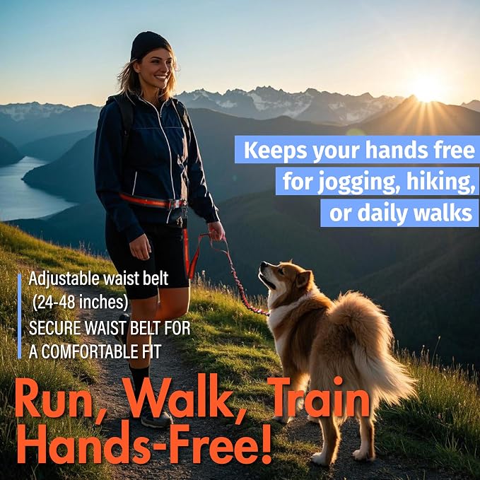 Hands Free Dog Leash with Waist Belt Lifetime Replacement, Dual Handle Bungee Leash for Running, Jogging, Hiking and Walking, for Medium and Large Dogs 5518