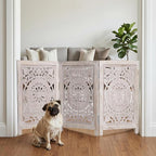 Lightnpro 3-Panel Carved Wooden Dog Gate – 54 Inch Foldable Freestanding Pet Barrier, White Wash Indoor Safety Fence for Small Dogs & Puppies – 24x18 Inch Panels