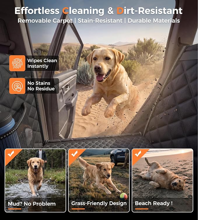 Doglike UNBREAK Hard Bottom Dog Car Seat for Back Seat [Military-Grade Protection], 450LB Ultra-Support Back Seat Extender for Dogs Carseat, Passenger Frinedly Waterproof Pet Carseat XL Size