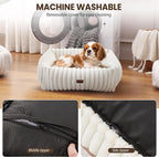 Washable Dog Bed for Small Medium Dogs, Rectangle Orthopedic Pet Bed with Removable Cover, Fluffy Memory Foam Dog Beds with Anti-Slip Bottom, Cream(25x21x7inchs)