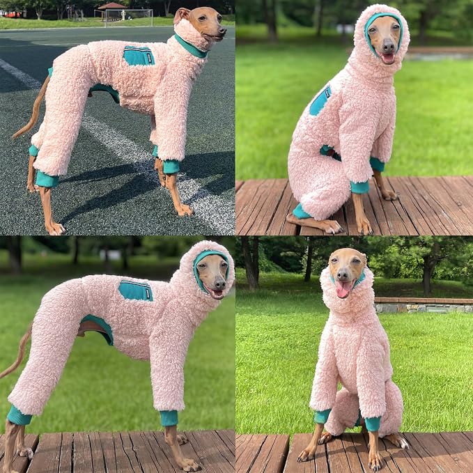 D Doggy Star Italian Greyhound Sweater Turtleneck Outfit Warm Fleece Onesie Clothes Whippet for Dog Coat (XL,Green Pkt)
