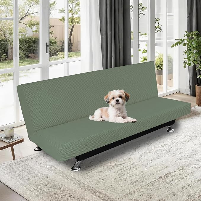 Easy-Going 100% Waterproof Futon Cover, Stretch Futon Slipcover Large | Dual Waterproof Armless Futon Couch Cover, Leakproof Sofa Bed Furniture Protector for Kids Pets Dog Cat, Grayish Green