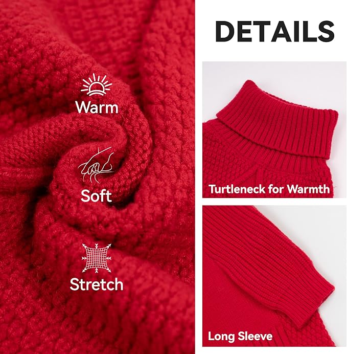 cyeollo Red Dog Sweater Long Sleeve Knitted Turtleneck Pullover Clothes | Ultra Soft Warm Knit, Full Coverage, 4-Way Stretch for Easy Movement, Easy On & Off, Winter Daily Wear for Small Dogs