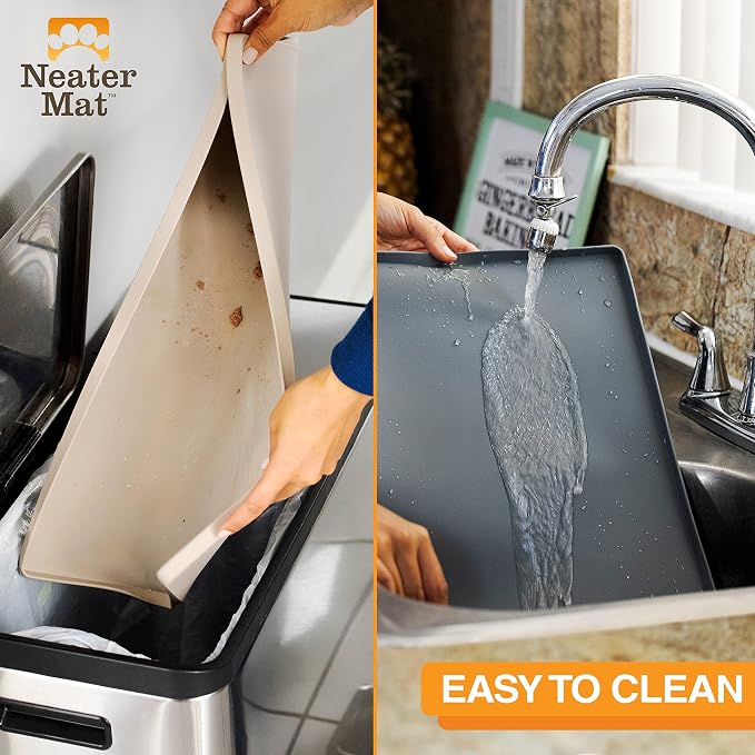 Neater Pet Brands Neater Mat Pet Mats for Food and Water, Cat & Dog Bowl Mat Waterproof Silicone, Feeding Tray, Dog Food Mats for Floors, Placemat w/Raised Edge for Under Bowls, 19” x 12”, Black