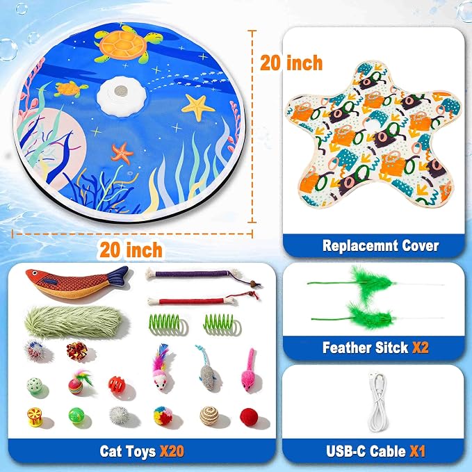 21 Pcs Interactive Cat Toys for Indoor Cats, Rechargeable Touch Activated Automatic Cat Toy with 2 Chasing Feathers, Bird Chirping for Bored Indoor Kittens