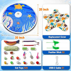 21 Pcs Interactive Cat Toys for Indoor Cats, Rechargeable Touch Activated Automatic Cat Toy with 2 Chasing Feathers, Bird Chirping for Bored Indoor Kittens