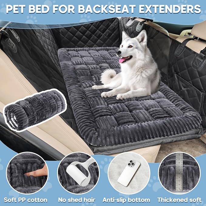 Dog Car Bed Mat Non-Slip Backseat Extender Dog Bed 56x28.7 Gray | Travel Bed for Dogs，Chew-Resistant, Easy Clean & Scratch-Proof, Comfort Design, Fits Trucks/Sedans/SUVs