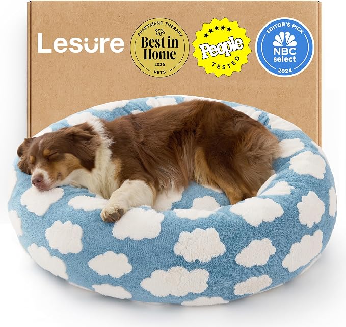 LE SURE Shown on TV Jacquard Donut Dog Beds Large Sized Dog,Blue 36x36x8in | Orthopedic Calming Pet Bed Sofa, Original Design Pattern,Washable Cover,Cute Home Decor as Gift for Pet,Anti Slip Bottom