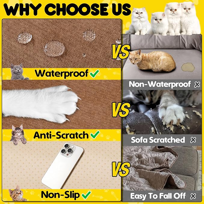 Loiion Cat Scratch Proof Furniture Protector Waterproof Sofa Cover 150"x91" | Pet-Friendly Couch Protector, Anti-Scratch & Anti-Slip Sofa Cover For Cats Dogs Kids, Machine Washable