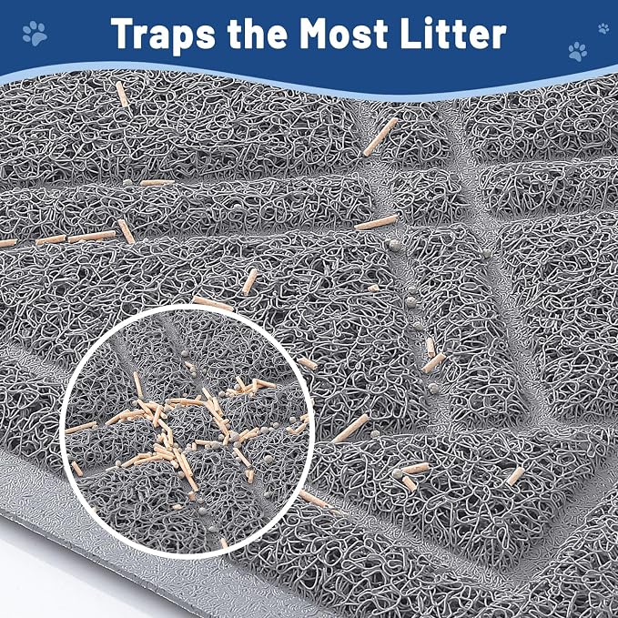 Smiry Cat Litter Box Mat 36x24, Non-Slip Water Resistant Litter Trapping Mat, Easy Clean Less Waste and Urine-Locking Cat Carpet for Indoor, Grey