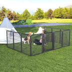 Dog Playpen Outdoor with Low Threshold Gate, 32 inch 10 Panels Dog Play Pen Indoors, Heavy Duty Metal Puppy Playpen Dogs Pen, Rust-Resistant Pet Playpens for Yard RV Camping