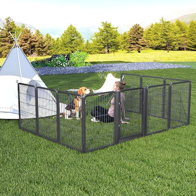 Dog Playpen Outdoor with Low Threshold Gate, 32 inch 40 Panels Dog Play Pen Indoors, Heavy Duty Metal Puppy Playpen Dogs Pen, Rust-Resistant Pet Playpens for Yard RV Camping