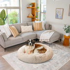 Best Friends by Sheri The Original Calming Donut Dog Bed for Extra-Large Dogs up to 150 lbs, Shag Faux Fur, Taupe, 45" x 45"