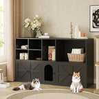 IRONCK Cat Litter Box Enclosure for 2 Cats, Hidden Litter Box Furniture | Double Litter Box Enclosure Cabinet with Double Room and Large Storage Space, Wooden Washroom Furniture, Cat House, Black