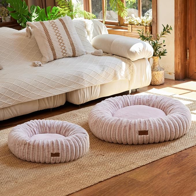 FUKUMARU Small Dog Bed, 25" Orthopedic Dog Bed for Puppies, Donut Cat Beds | Gradient Color Calming Donut Dog Beds for Small Dogs, Round Pet Bed with Washable Cover, Cute Cat Bed for Indoor Cats, Pink