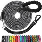 Long Dog Leash 15 FT: Heavy Duty Rope Leashes for Dogs Training with Swivel Lockable Hook Reflective Threads Bungee and Padded Handle - Dog Lead for Large Small Medium Dogs Outside Walking Hiking