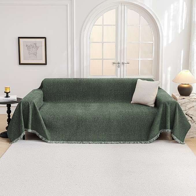 MYSKY HOME Couch Cover for Dogs Washable Couch Covers Couch Covers for Sofa Couch Cover 2 Cushion Sofa Non Slip Dogs Furniture Protector Chenille Sofa Covers for Pets, 71"x102", Moss Green