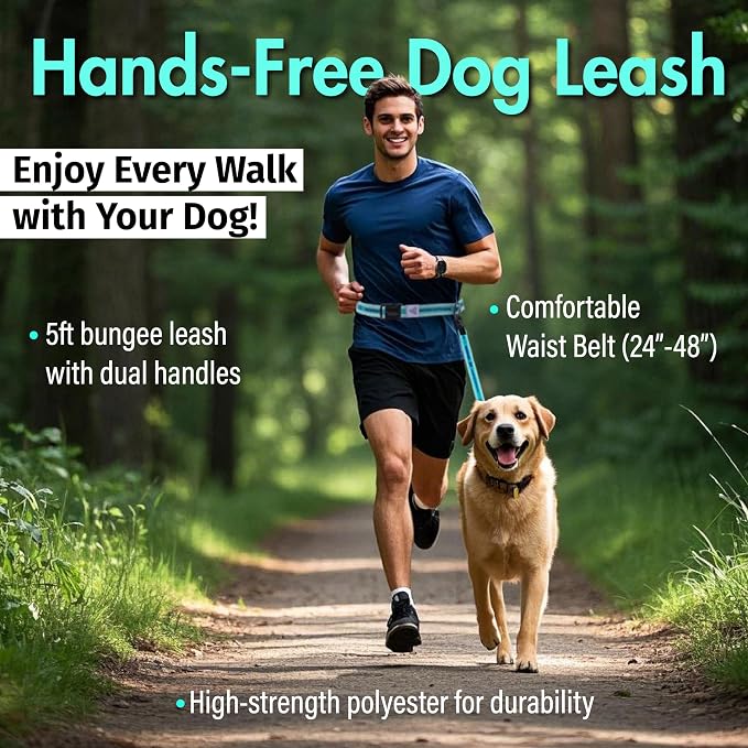 Hands Free Dog Leash with Waist Belt Lifetime Replacement, Dual Handle Bungee Leash for Running, Jogging, Hiking and Walking, for Medium and Large Dogs 5118