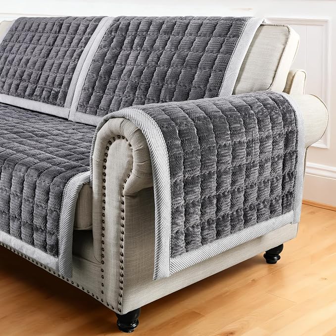 Couch Cover for Dogs Washable,Non-Slip Fuzzy Sofa Covers for Pets | Thick Soft Furniture Protector Fits Loveseat & Sectional,Against Fur&Dirt(Dark Gray, 1pc/27.6"x70.9"/Seat Cover)