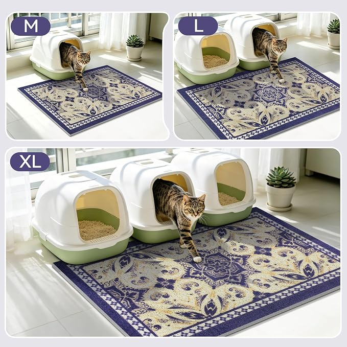 Cat Litter Mat, 24"x15" High-Density PVC Cat Litters Trapping Mat, Waterproof & Non-Slip Backing, Litter Box Catcher, Soft on Kitty Paws, Easy Washable Pet Supplies Blue