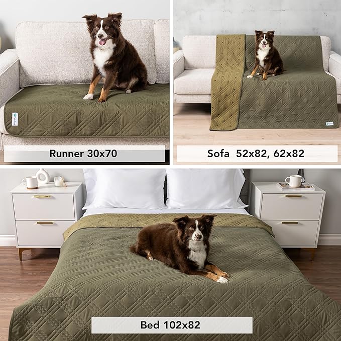 PetAmi Waterproof Couch Cover for Dog Nonslip Bed Sofa Blanket, 68x82 Green | Leakproof Furniture Protector for Pet Cat, Machine Washable Pee Proof Mat for Chair Car Seat, Durable & Anti Slip Backing