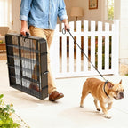 40 Inch 16 Panel Portable Metal Outdoor Dog Playpen, Black | 40-Inch 16-Panel Portable Dog Fence for RV Camping with Carry Handle and Hook-and-Loop Straps for Medium and Large Dogs.
